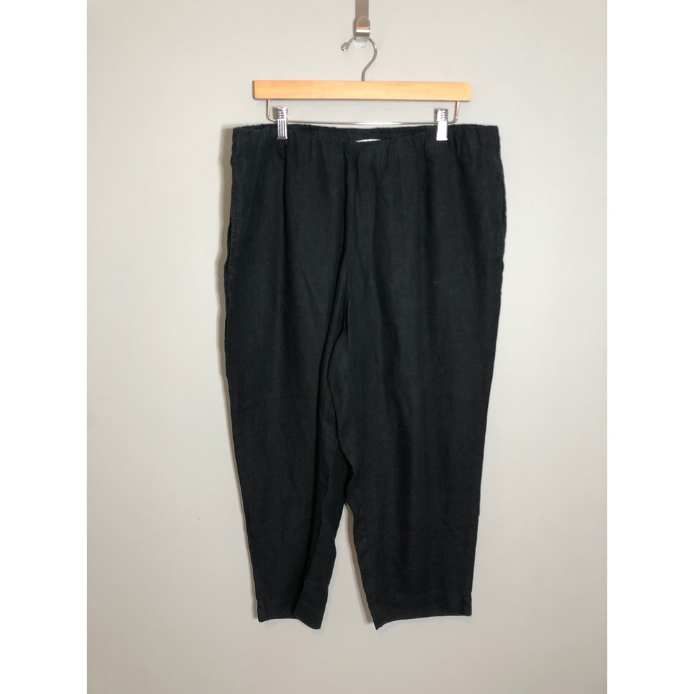 NEW J. Jill Pants Women 1X Black Love Linen Elastic Waist Tapered 7801X